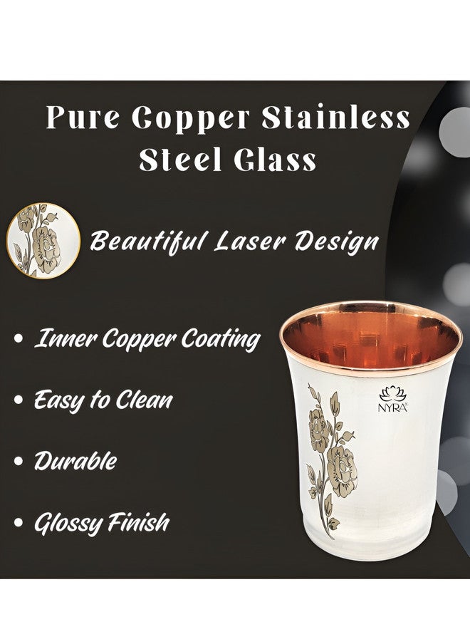 Nyra Kitchenware Silver-Toned 2 Pieces Floral Stainless Steel Water Glasses - 300ml Each - Image 4